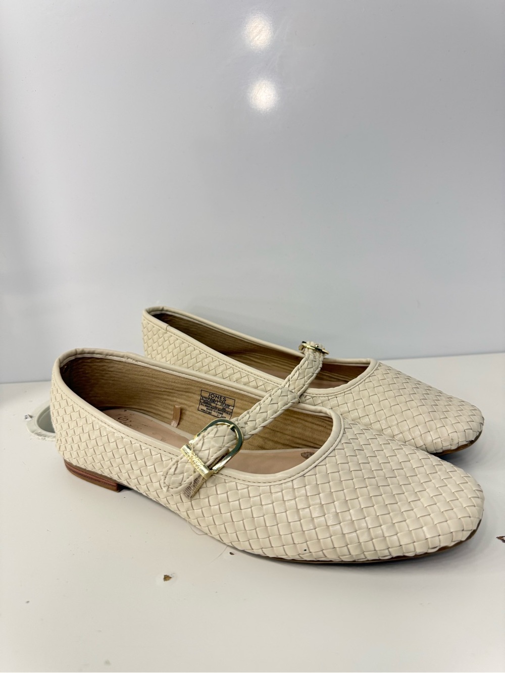 Jones New York Cream Woven Mary Jane Flats with Buckle